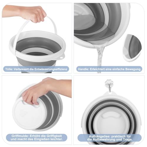 Faltbarer Eimer 5L, Silikon Putzeimer Falteimer mit Griff, Platzsparend Sandeimer, Angeleimer, Wischeimer für Outdoor Camping Beach Auto Wäsche Wäscherei Waschbade für die Reinigung