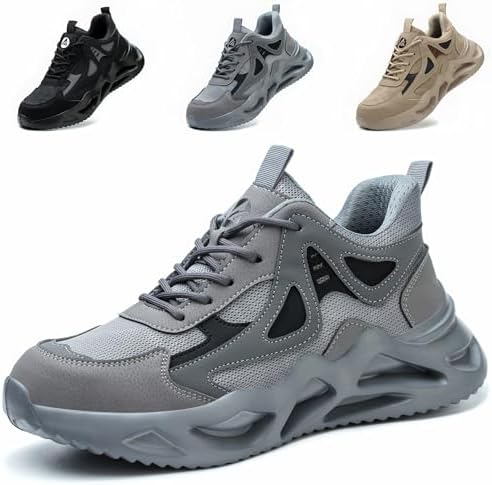 Veiligheidsschoenen Werkschoenen Heren Dames Lichtgewicht Ademende Stalen Neus Bouwplaats Schoenen Industriële Beschermende Antislip met Draaibare Gesp, Blauw, 37 EU