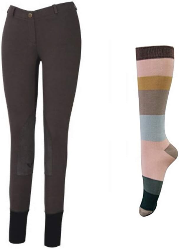 TuffRider Women Starter Lowrise Pull On Breeches with Free Assorted Striped Socks