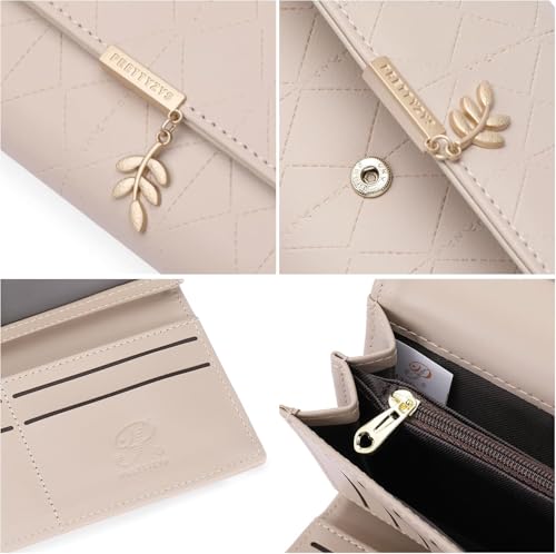 Image of aurrako Wallets for Women Leather Credit Card Holder RFID Trifold Ladies Wallets Coins Zipper Pocket with ID Window Large Capacity (Pink)