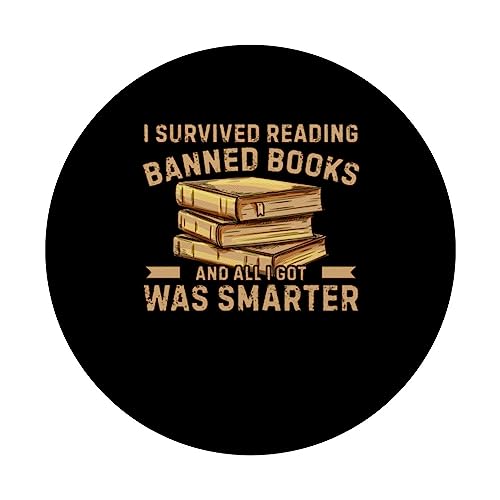 I Survived Reading Banned Books Funny PopSockets Swappable PopGrip, Black - Image 3