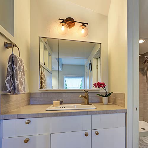 Bathroom Vanity Light, 2 Light Gold Vanity Lighting Fixtures, Gold Bathroom Light Fixtures With Globe Seeded Glass Shade (14’’ L X 6.5’’ W X 8’’ H) #TOP4