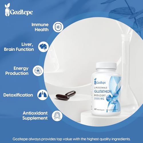 Liposomales Glutathion reduziert 2000mg pro Portion | Glutathion Ergänzung mit Hyaluronsäure + Kollagenpeptid + Resveratrol | 10x bessere Absorption (60 Stück (1er-pack))