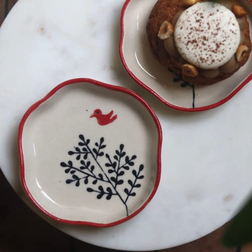 Image of WEAVING HOMES Luxurious Birdie- Dessert Plates, Ceramic Plates, Size: 11 cm Microwave & Dishwahsher Safe (Set of 1)
