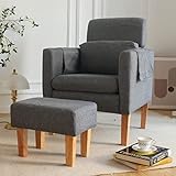 TAKUKA Modern Accent Dark Grey Chair Upholstered Armchair with Ottoman Fabric Armchair and Footrest