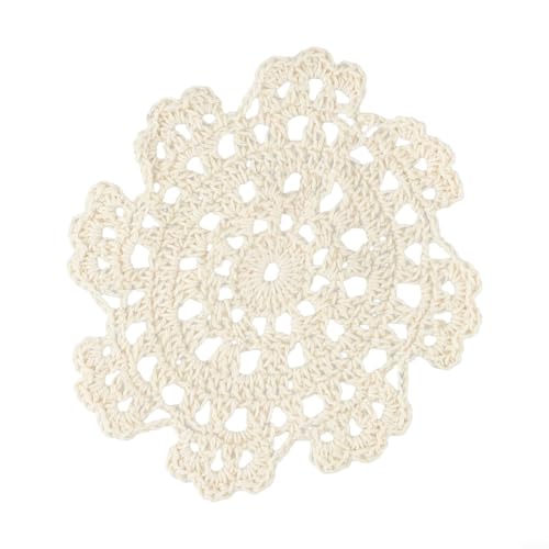 Yuanpgky Mantel individual de algodón hecho a mano con encaje de ganchillo con estilo pastoral retro hueco para cafetería, hotel y restaurante, color beige (13 cm)