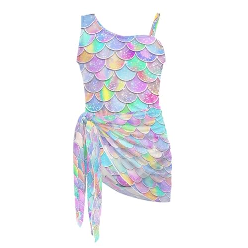 Tnasranmo Girls' Swimsuit Set for All Ages 7-18 – One Piece + Mesh Cover Up, Adjustable Straps, Chest Padding 9-10+, Beach Pool - Scales