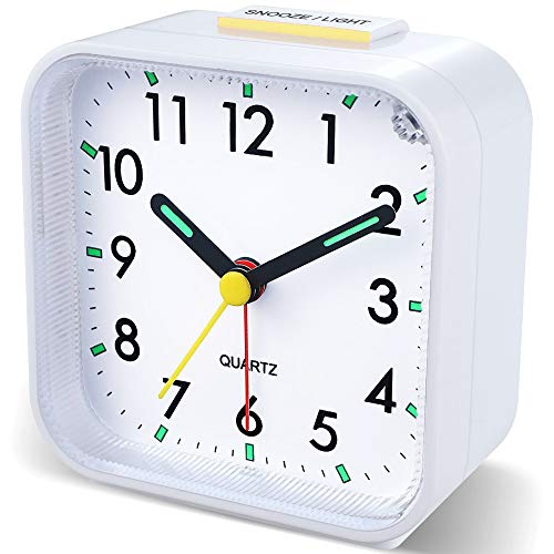 Neucox Battery Alarm Clock Bedside Non Ticking Silent Desk Clock Simple Table Analogue Clocks Nightlight Luminous Hands for Bedrooms Office Outdoors Heavy Sleepers