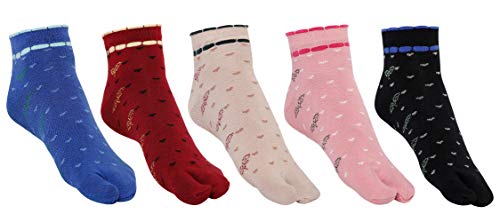 SIDEWOK Women's Ankle Length Cotton Socks, Cotton Socks for Women (Pack Of 5 Pairs) (SCS-WS-02_Multicolour), Multicolour, Free Size