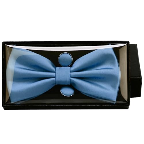 Image of GUSLESON Men's 3-pc Solid Color Bow Tie Gift Set - Double‑Fold Pre-Tied Bow Tie, Pocket Square, Cufflinks - Wedding Formal Party