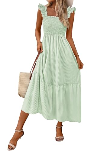 Image of PRETTYGARDEN Women's Summer Dress Casual Ruffle Strap Gingham Midi Sundress