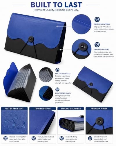 Image of Expanding Cheque Book Holder Case, 12 Pocket Multi Passbook Holder /Bill Folder /Passport /Memo Cards /Cash Storage Pouch Organizer with Elastic Swing (Color May Very) (Pack of 5)