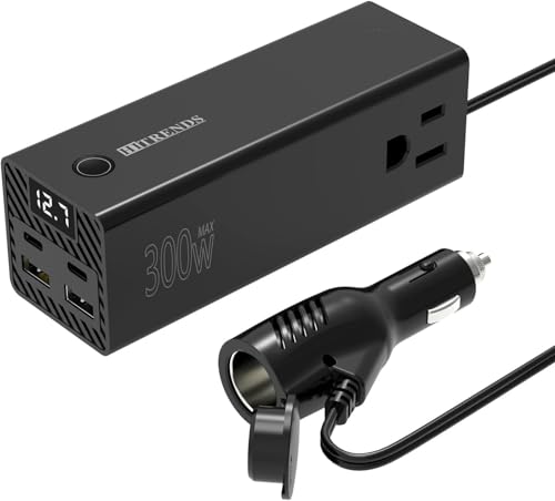 Image of HITRENDS 300W Car Power Inverter Dual DC 12V to 110V AC Car Power inverters with PD 36W USB-C & 24W USB-A, Car Plug Converter with Switch and Current LCD Screen