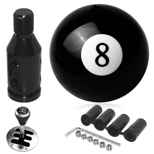 GAOUTO Schaltknauf Rund Schwarz 8 Ball Billard, Universal Auto Schaltknauf, Acryl 4 5 6 Gang Hebel Griff Schalthebel, Schalthebel mit Aluminium Legierung Schaltknaufe Adapter und Einbausatz