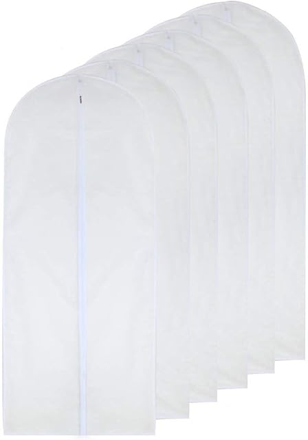 HomeClean Garment Bag Clear for Long Dress 60 x 153cm(24'' x 60'')(24'' x 60'') Moth Proof Garment Bags White Breathable Full Zipper Dust Cover for Clothes Storage Closet Pack Of 6
