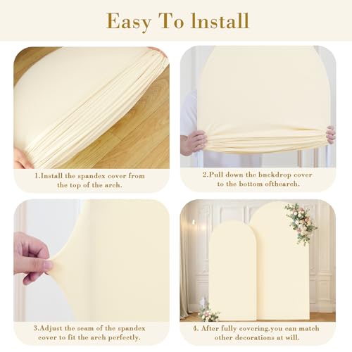 Image of Beige Arch Cover Set of 2-7.2 and 6ft Beige Arch Backdrop Cover Spandex Wedding Arch Stand Cover for Bridal Shower Birthday Party Baby Shower Banquet Photo Arches Background Decorations