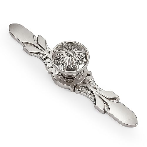 YCSJ Round Cabinet Knobs with Backplate - 10 Pack (1-1/5” Knob and 5-4/5” Plate), Satin Nickel Knobs with Decorative Plates for Kitchen, Bathroom Knobs, Farmhouse Cabinet Knobs, Bedroom Dresser Pulls