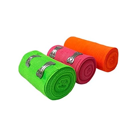 Elastic Bandage Wrap 3pack with Closures Clips, Mixed Colors Comfortable Design, Support for Ankle, Knee Claves Wrist arm Leg sprains First Aid Compression Roll 3” W x 5.4 yds L (Mixed Colors 3-Pack) Cover