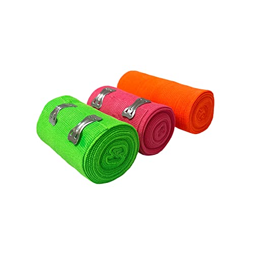 Elastic Bandage Wrap 3-Pack with Closure Clips, Comfortable Compression Support for Ankle, Knee, Wrist, Arm, and Leg Sprains, 3” Width x 5.4 Yards Length, Mixed Colors