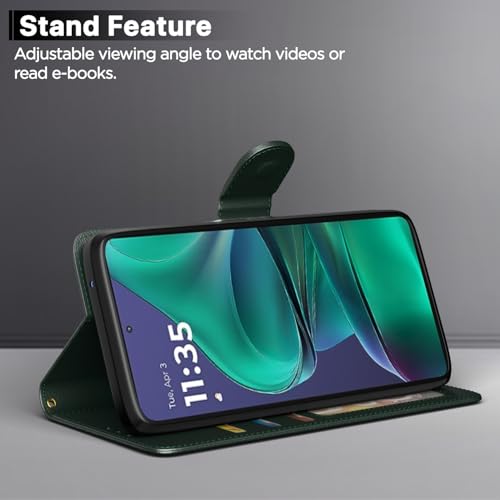 Image of Pikkme Flip Cover for Motorola Moto Edge 60 Stylus 5G Leather Finish | Inside TPU with Card Pockets | Wallet Stand and Shock Proof | Complete Protection Flip Case(Green)