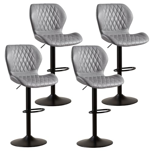 Image of Bar Stools Set of 4, Modern Swivel Counter Height Barstools for Kitchen Island Chairs, Adjustable Fabric Bar Stools with Back for Kitchen Counter Bar, Light Grey