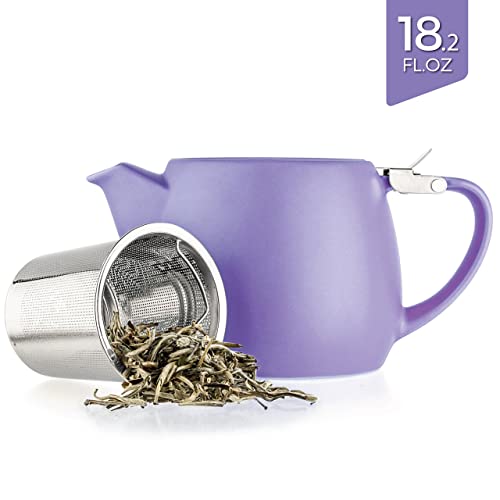 Tealyra - Pluto Porcelain Small Teapot Violet - 18.2-Ounce (1-2 Cups) - Matte Finish - Stainless Steel Lid And Extra-Fine Infuser To Brew Loose Leaf Tea - 540Ml #TOP1