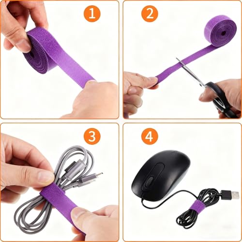 Image of IFNOW 32FT Reusable Fastening Tape Cable Ties Double-Sided Hook-and-Loop Cable Management Tape Strength and Durability 0.4'' /Width (1, Purple)