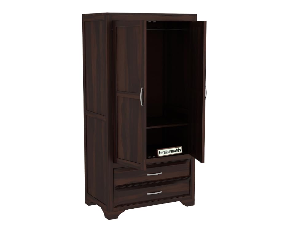 Image of Sheesham Wood Wardrobe with 2 Drawer and 2 Shelves Storage for Bedroom Wooden Almirah for Clothes for Living Room Bedroom Home, Solid Wood Furniture (Dark Finish)