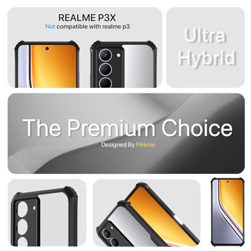 Image of Pikkme Back Cover for Realme Narzo 80x 5G / Realme P3x 5G / Realme 14X 5G | Ultra Hyrbid | Full Camera Protection | Raised Edge | Crystal Clear Transparent Bumper Case (Black)