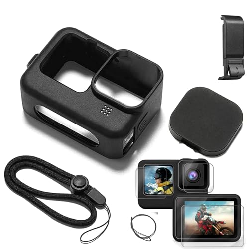 Accessories Kit Protective Soft Silicone Case for GoPro Hero 12/11/10/9 Black, Sleeve Case with Rubber Lens Cover + Screen Protector + Battery Side Cover + Lens Cap for Go Pro Hero12 11 10 9
