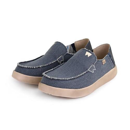 Kickback Barbeach Canvas Mens Slip On Loafers - Lightweight Canvas Slip in Shoes - with Leather Lined Memory Foam Insoles - Mens Casual Slip on Summer Shoes - Machine Washable3