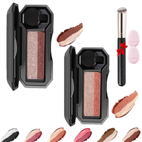 2Pcs Fresheight Perfect Dual Color Eyeshadow,Portable Two Tone Lazy Makeup,Highly Pigmented,Exquisite Glitters,Waterproof,Long-L