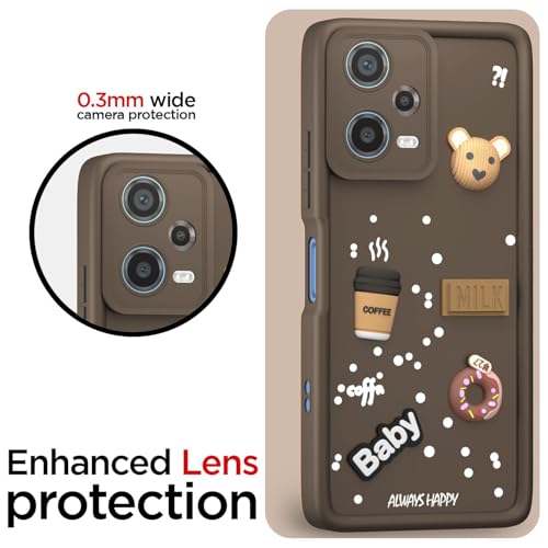 Image of Bintage Ball Bear| Donut| Milk Cake| Baby| Coffee Rubber Case Full Body & Camera Protection Back Cover Compatible for Mi Redmi Note 12 5G - Brown