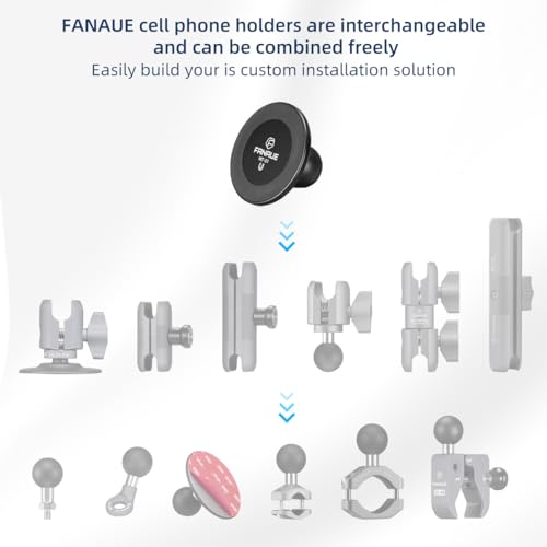 FANAUE Magnetic Car Mount compatible with RAM mount B size ball head, Magnetic car phone holder can be mounted on car dashboard, windshield and other car accessories, suitable for 4.7-7.5\" smartphone.