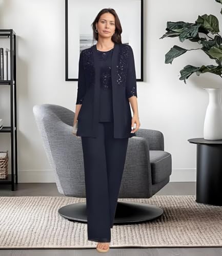 Mother of The Bride Pantsuits 3 Piece Applique Grandmother of The Bride Pantsuits for Wedding with Shoulder Pad Jackets2
