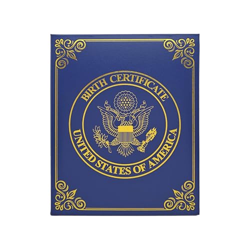 U.S. Birth Certificate Holder Elegant Navy Blue Cover with Gold Foil Eagle Emblem | Unisex Baby Keepsake & Newborn Gift