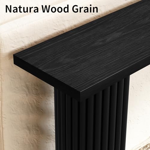 Image of Fluted Solid Wood Console Table - 55 Inches Mid Century Modern Foyer Table, Entryway Hallway Minimalist Sofa Table, Half Round Legs, Black