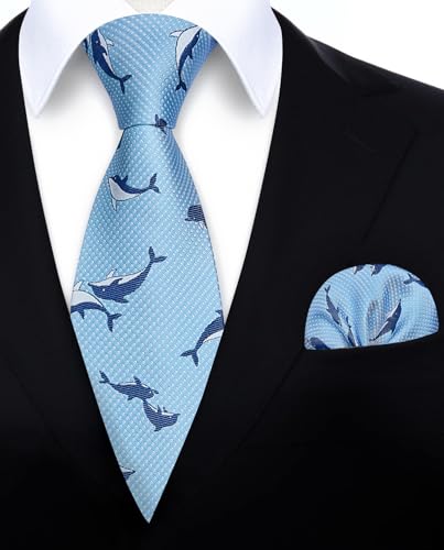 Image of HISDERN Ties for Men Classic Animal Tie and Pocket Square Set Jacquard Woven Silk Neckties Handkerchief Wedding Party