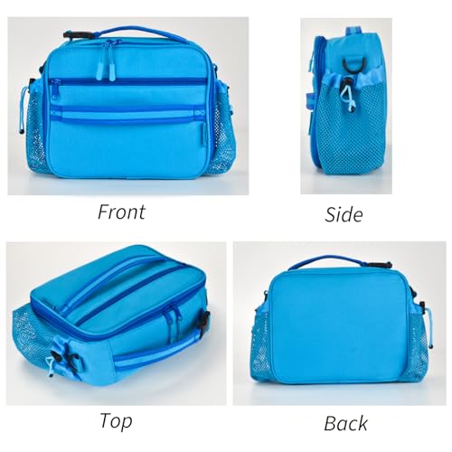 Cerbonny Kids Lunch Box For Girls & Boys, Insulated Lunch Bag With Double Bottle Holder & Freezable Liner (Blue)