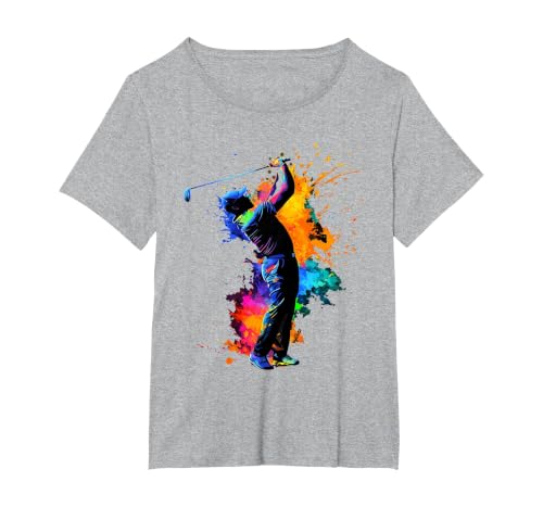 Colorful Golfer Golf Golfing T-Shirt, Women's Plus, Heather Grey, 5X