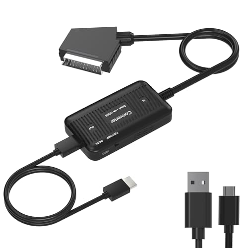 SCART to HDMI Converter Cable [720P/1080P HD Upscaler] - DVD Player to TV Adapter for HDTV/Monitor/Projector, Scart Adapter Compatible with STB/VHS/Xbox/PS3/Sky Box & Older Devices (with HDMI Cable)