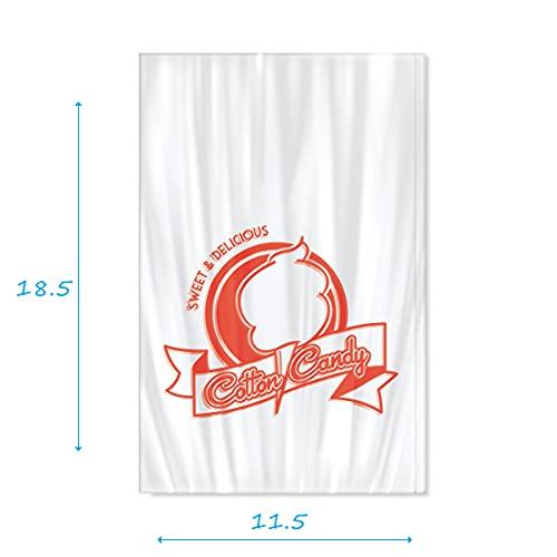 Image of Tafura Cotton Candy Bags with Ties, [Pack of 100] Clear Bags for Cotton Candy with Print, Perfect for the Summer and Carnivals. 11.5x18.5 Inches.