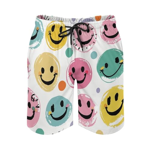 Men's Swim Trunks Pastel Color Smiley Face Quick Dry Beach Shorts Mesh Lined Swimming Shorts with Pockets3