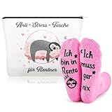 Sintege 2 Stück Ruhestand Renteneintritt Geschenk Set 1 Kosmetiktasche und 1 Paar Lustige Ich Bin in Rente Socken Abschiedsgeschenk für Rentner Rentenbeginn Kollegin Frau Damen Geburtstag