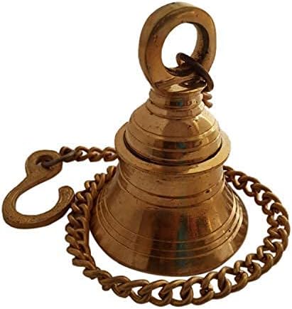 Brass Hanging Bell Solid Metal Bell with Deep Sound Antique Style Home Decor for Wall Door Mandir Temple Pooja