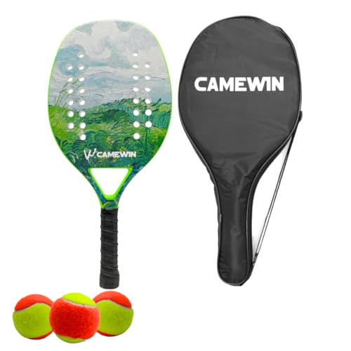 Kit Raquete Para Beach Tennis Profissional em Fibra Carbono Com Capa Protetora e 3 Bolinhas de Beach Tennis Para Iniciantes e Profissionais (Verde Grama)