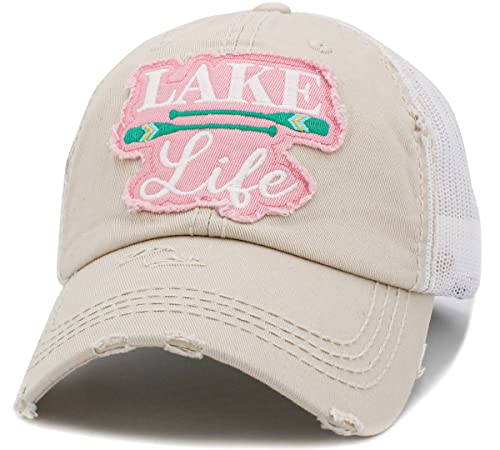 Image of Vacation Beach Camping Womens Baseball Cap Distressed Vintage Unconstructed Embroidered Patch Hat