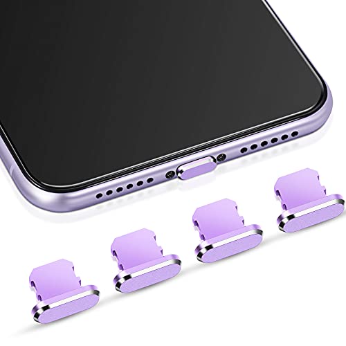4 Pieces Anti Dust Plugs Compatible with iPhone 11, iPhone 12 Protects Charging Dust Cover Compatible with iPhone 11, 12, Pro, Max/X/XS/XR, 7, 8 Plus, iPad Mini/Air (Purple)