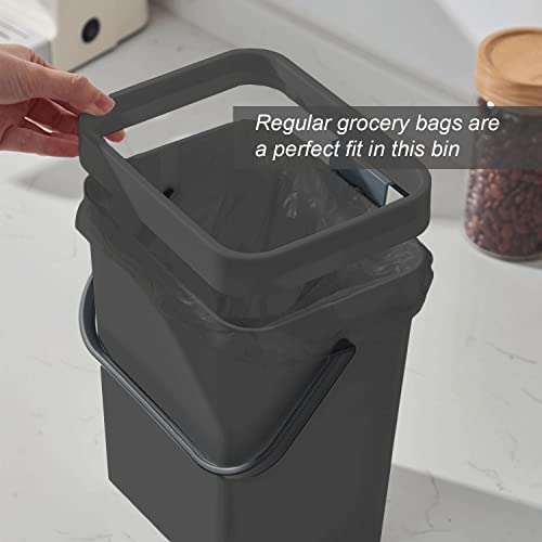 Yatmung Hanging Trash Can For Kitchen Cabinet Door With Lid - Odorless Indoor Compost Bin - Small Food Waste Bucket Countertop - Plastic, Handle - Mini Food Scrap Garbage Basket (0.8 Gal, Black) #TOP6