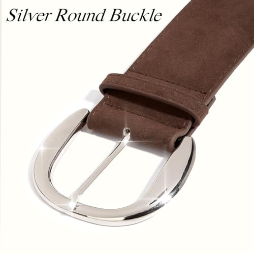 Women Wide Thick Belt for Dresses Chunky Leather Belt Vintage Suede Belt with Metal Buckle3